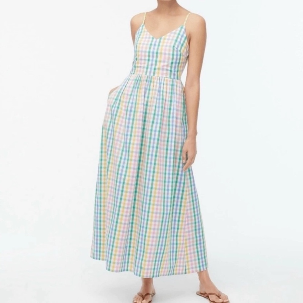 J. Crew V-Neck Gingham Maxi Dress